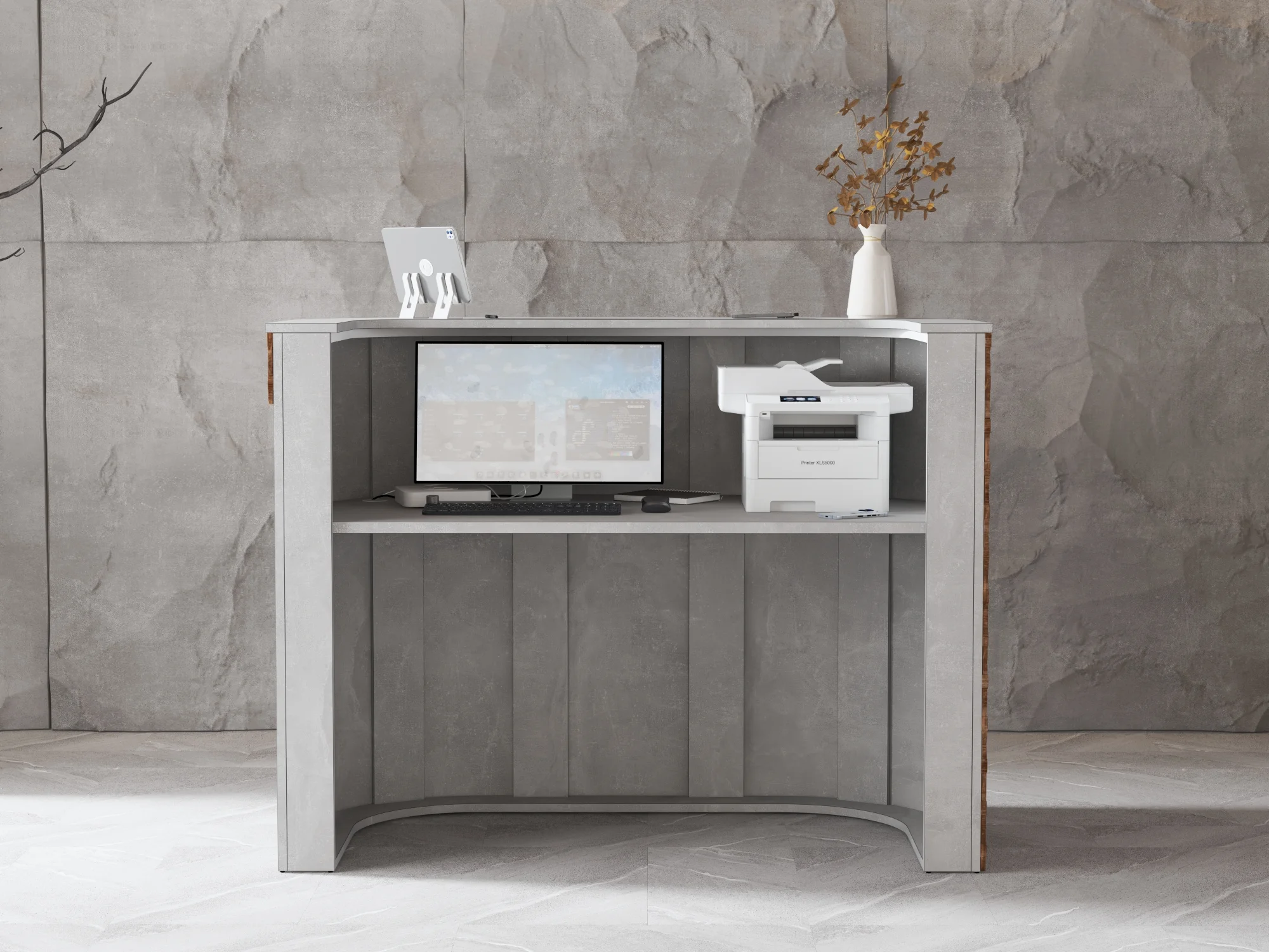 Lada recepcyjna z drewnem